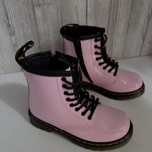 Girl's Grade School 1460 “Pale Pink” Patent Combat Boots Size 8 - Picture 5 of 16